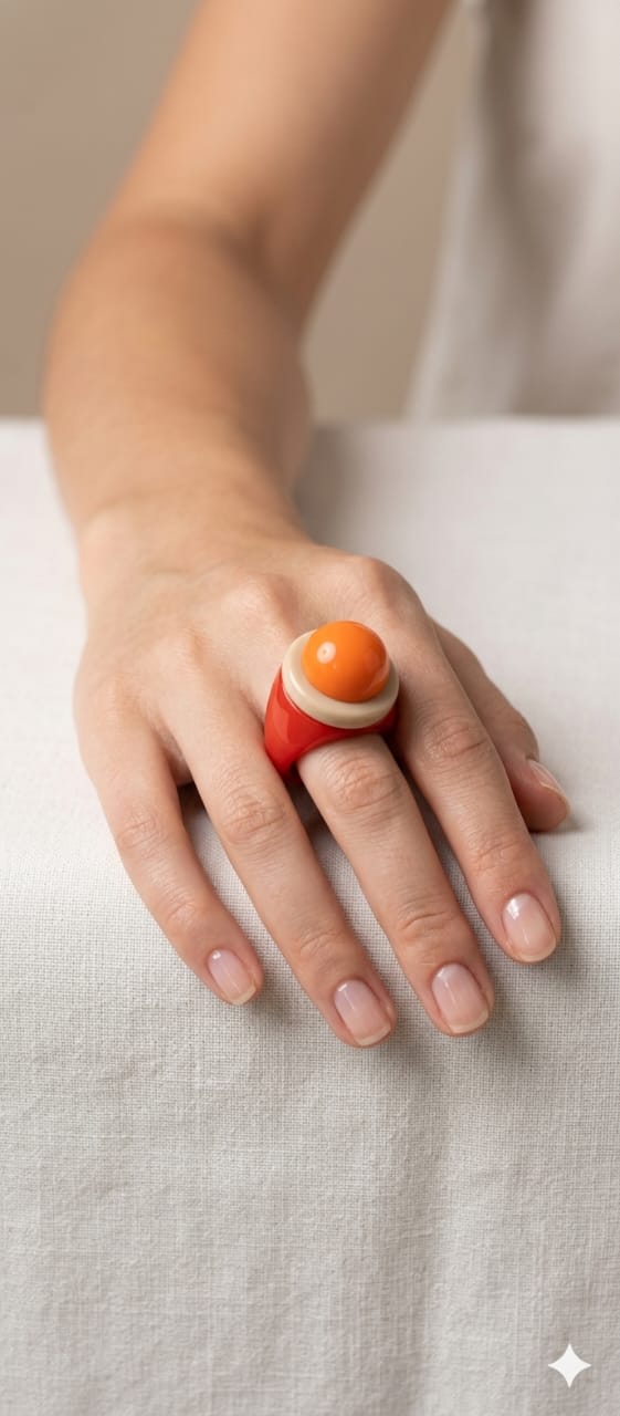 Anillo Vintage Rojo y Piedra Amarillo
