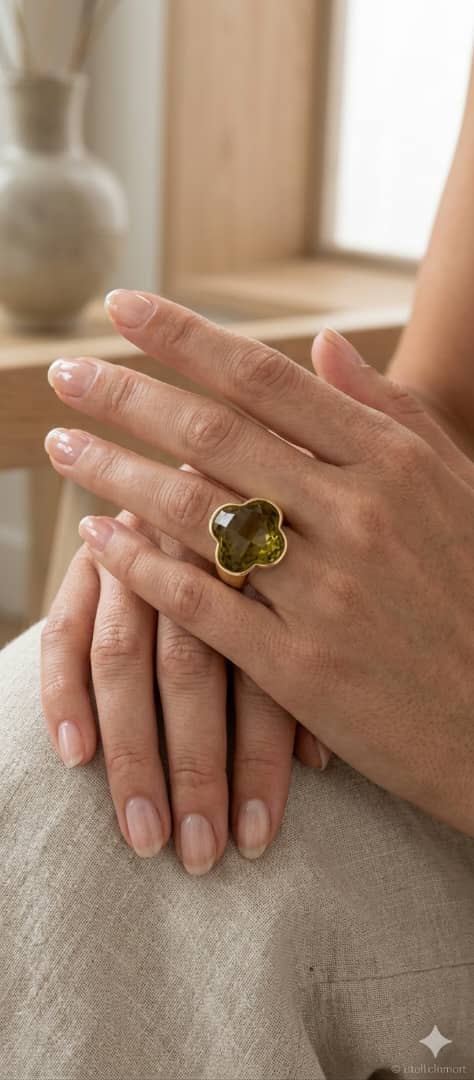 Anillo de Plata Amarillo, Ley 925 con Cuarzo amarillo